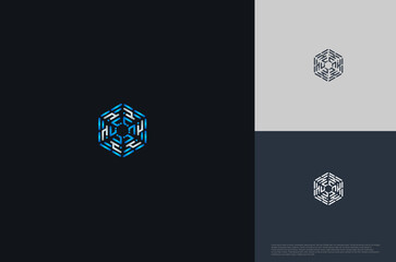 Geometric hexagon honeycomb Shape linear logo technology style. Vector illustration