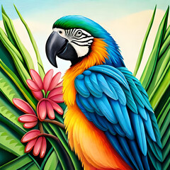 Obraz premium parrot on a floral background