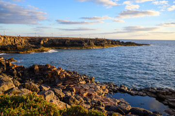 Winter vacation in sunny Caleta de Fuste touristic village on Fuerteventura, Canary islands, Spain