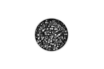 Top view of airgun pellets on white background