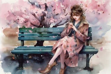 Obraz na płótnie Canvas woman sitting on a bench in the park