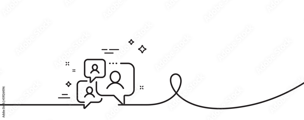Poster support chat line icon. continuous one line with curl. comments sign. speech bubble message symbol. 