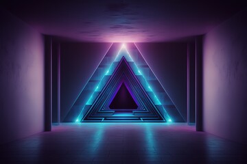 Triangle Pyramid Neon Glowing Sci Fi , generative AI