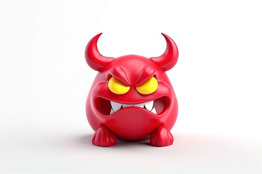 Cute funny demon devil monster 3d render on isolated background.