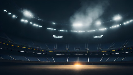 Fototapeta na wymiar Bright stadium arena lights .stadium lights and smoke against dark night.