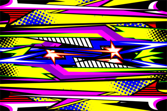 design vector racing background with a unique stripe pattern and with a mix of bright colors and star effects, perfect for your racing design