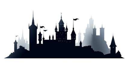 Minimalist black castle silhouette, elegant and simple vector illustration on blank background, generative AI