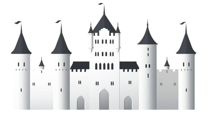 Obraz premium Minimalist white castle silhouette, elegant and simple vector illustration on blank background, generative AI
