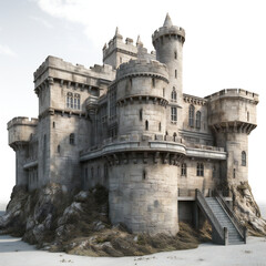 Minimalist white castle silhouette, elegant and simple vector illustration on blank background, generative AI