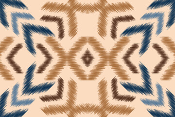Ethnic Ikat fabric pattern geometric style.African Ikat embroidery Ethnic oriental pattern brown cream background. Abstract,vector,illustration.For texture,clothing,scraf,decoration,carpet.