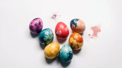 Colorful easter eggs on white background, created with Generative AI 