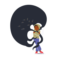 Child Character Terrified Of Someone Lurking In The Dark, Depicted In A Moody And Suspenseful Image Vector Illustration