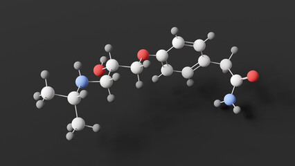 atenolol molecule, molecular structure, tenormin, ball and stick 3d model, structural chemical formula with colored atoms