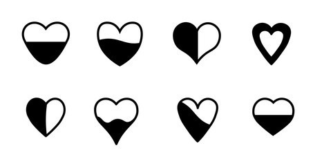 The black heart icon is filled with love. Love level. Modern flat sign for design and decoration. Simple outline style. Vector image.
