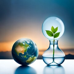 World environment and earth day concept with glass globe and eco friendly enviroment.