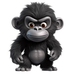 gorilla, cute 3d cartoon gorilla isolated on transparent background (generative ai)	