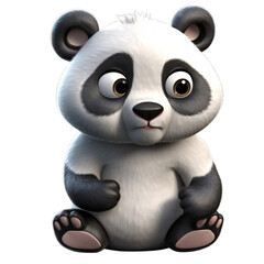 panda, cute 3d cartoon panda isolated on transparent background (generative ai)	