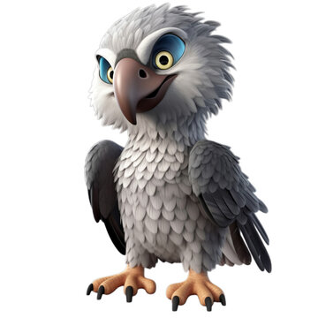 eagle, cute 3d cartoon eagle isolated on transparent background (generative ai)	