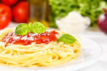Spaghetti meal from Italy pasta lunch with tomato sauce