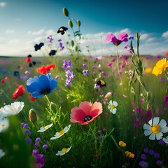 Field of meadow with clouds Generative AI