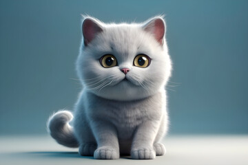 Obraz premium British Shorthair cat on a grey background. Adorable fluffy animal. Generated by AI.