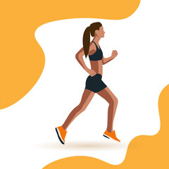 A faceless girl in sports shorts and a tank top is running. The concept of a healthy lifestyle. Vector image