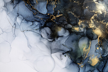 Marble ink abstract art from exquisite original painting for abstract background . Painting was painted on high quality paper texture to create smooth marble background pattern of ombre alcohol ink . © InfiniteFlow