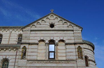 Side facade of church of Our Lady of the Sea in the Croatian city of Pula on the Istrian peninsula