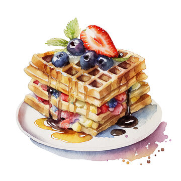 recommend clip art: Waffles toast Watercolor Clip Art: A Stunning Graphic Design Masterpiece for Web and Digital Art with Alpha Channels and Generative AI