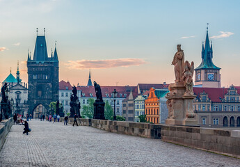 Charles Bridge (Karluv Most) and Prague old town architecture at sunrise, Czech Republic © Mistervlad