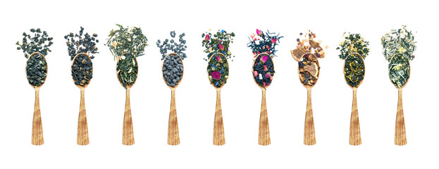 Set of Tea in a wooden spoons