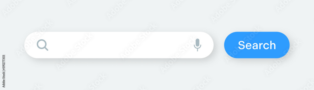 Fototapete Search bar with round corners. Internet browser engine with search box, address bar and text field. UI design, website interface element with web icons and push button. Vector illustration