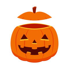 Pumpkin head isolated. Cute and scary halloween pumpkin monster set. Holidays cartoon character in flat style collection.