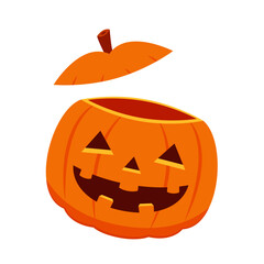 Pumpkin head isolated. Cute and scary halloween pumpkin monster set. Holidays cartoon character in flat style collection.