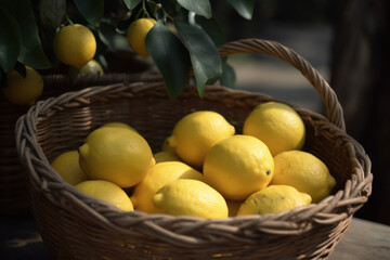 Naklejka na ściany i meble Lemons in a basket, generative ai, Fresh tasty fruit