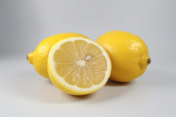  Lemon, Sliced lemon on a white isolated background, generative ai, Fresh tasty fruit