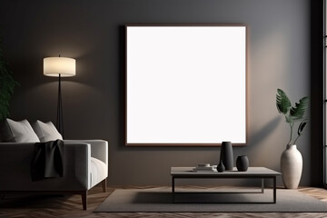 Elegant living room, couch and square frame mockup. Generative AI 3D render home interior design