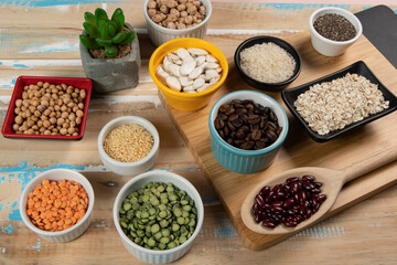 variety of legume seeds in bowls