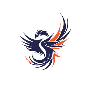 Abstract Phoenix Bird Logo Design with Stylish Lines Art Graphic Style.