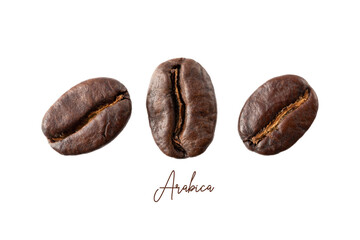 Roasted Arabica coffee beans closeup isolated on white