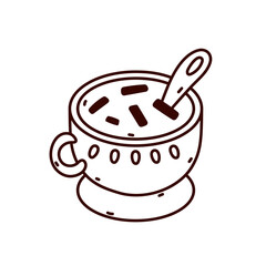 Cute mug icon with cream, hot cocoa, in a cute mug, doodle icon for design, on white background