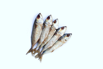 Salted fish on white background.
