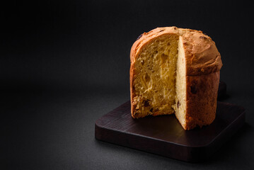 Easter cake or panettone with raisins and candied fruits