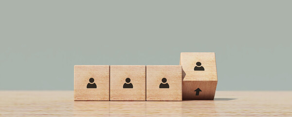 Conceptual business illustration with wooden cubes and icons. We are hiring.