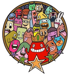 Hand-drawn illustrations, monsters doodle, Hand Drawn cartoon monster illustration,Cartoon crowd doodle hand-drawn Doodle style.
