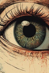illustration Close up of human eye with grunge texture. Computer generated illustration.