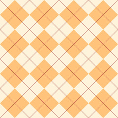 Pastel beige argyle seamless on white background. Geometric stitched pattern for gift wrapping paper, socks, sweater, jumper, other trendy spring summer textile or paper print.