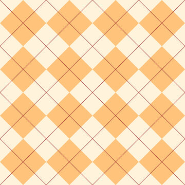 Pastel beige argyle seamless on white background. Geometric stitched pattern for gift wrapping paper, socks, sweater, jumper, other trendy spring summer textile or paper print.