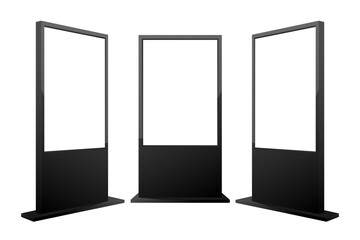 Blank advertisement banner lightbox. Vertical street poster billboard mockup in different position. Here can be your advertising. Vector illustration.