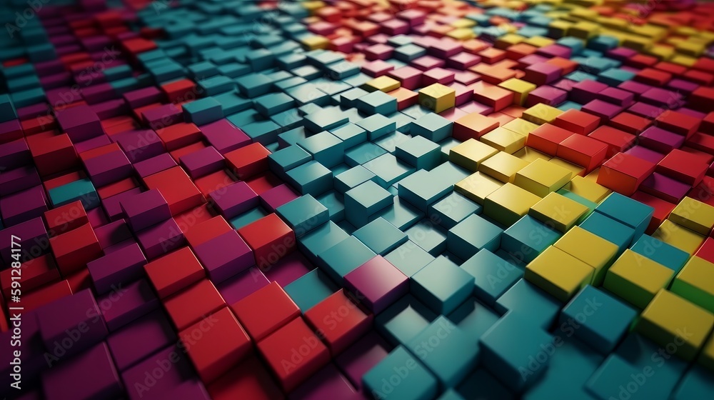 Poster abstract squares background, high quality, colorful, light and bokeh. generative ai